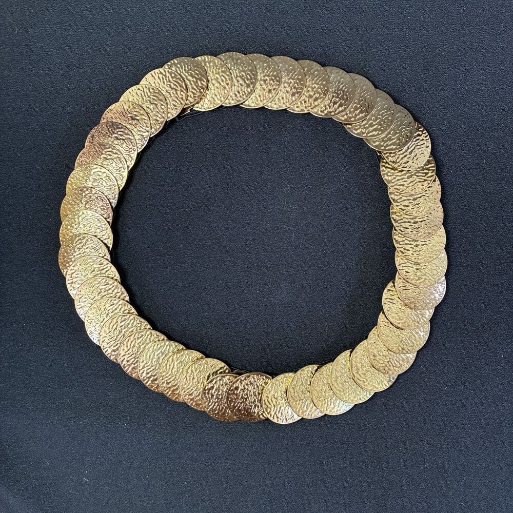 Vintage Hammered Gold Medallion Disc Statement Stretch Belt 26-34" Hippie Boho